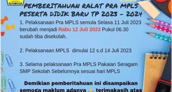 PEMBERITAHUAN CALON PESERTA DIDIK BARU TAHUN PELAJARAN 2023 - 2024 :